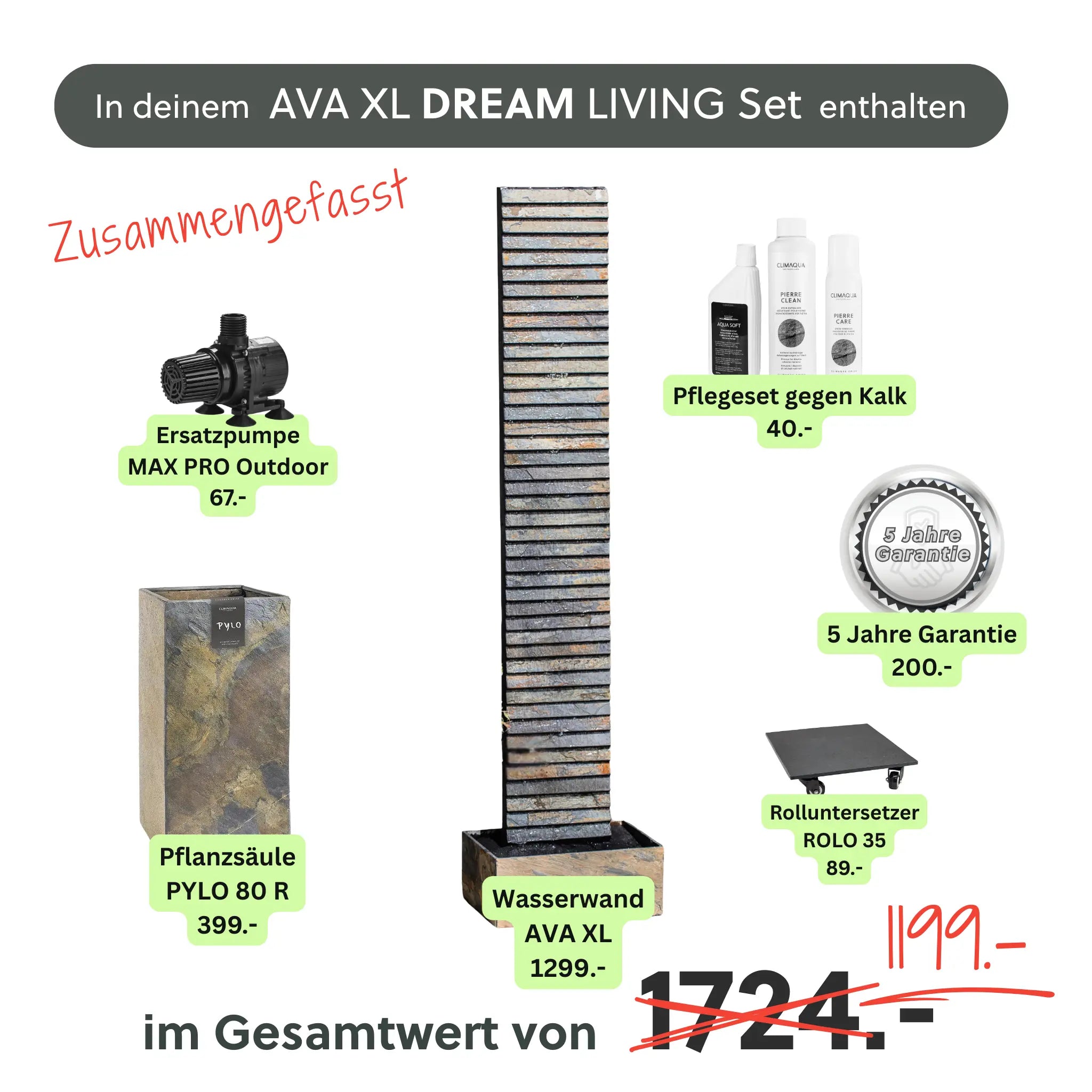 Wasserwand AVA XL DREAM LIVING Set - CLIMAQUA