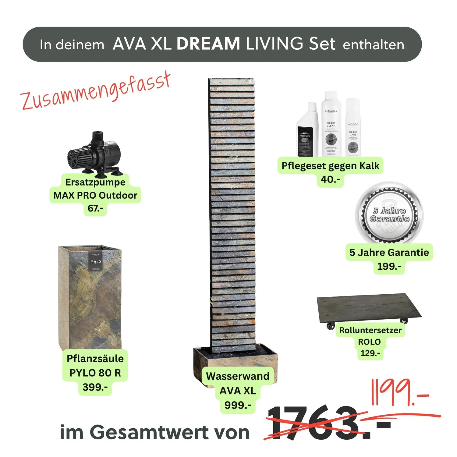 Wasserwand AVA XL DREAM LIVING Set - CLIMAQUA
