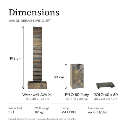 Dimensions of the AVA XL DREAM LIVING Set