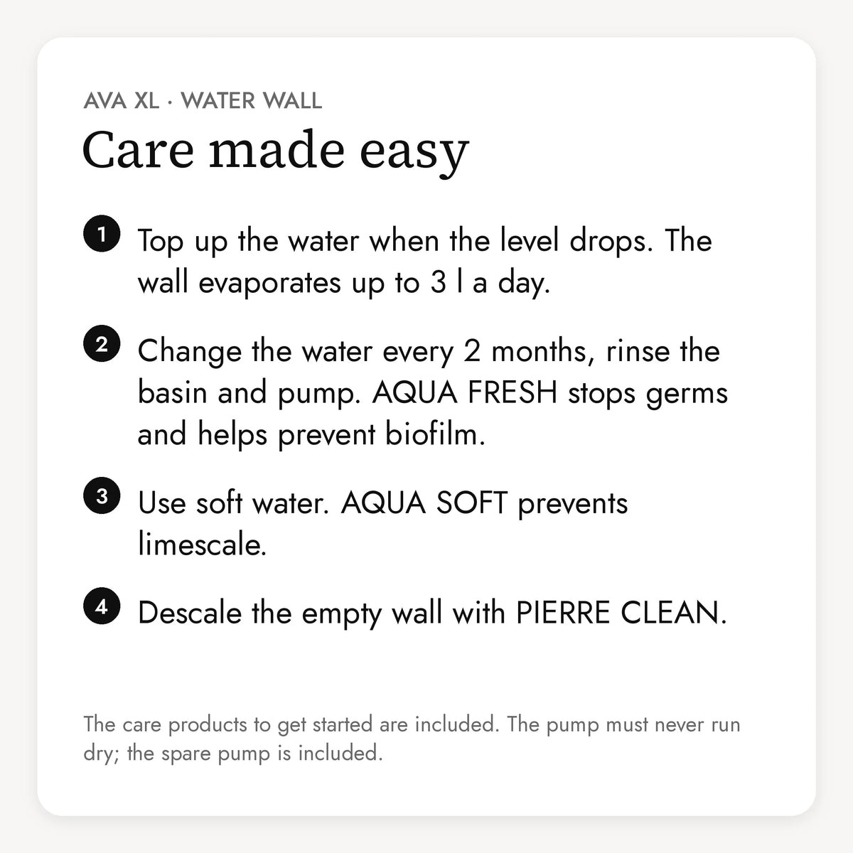 Care of the AVA XL DREAM LIVING Set in four steps
