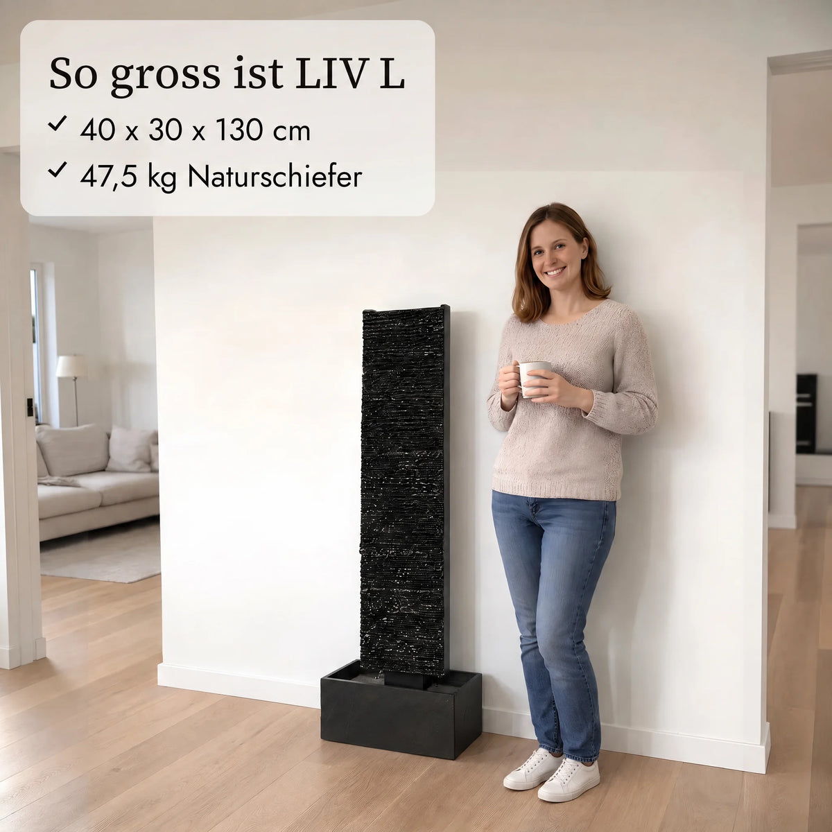 So gross ist die Wasserwand LIV L im Vergleich zu einer Person (KI-Inhalte)