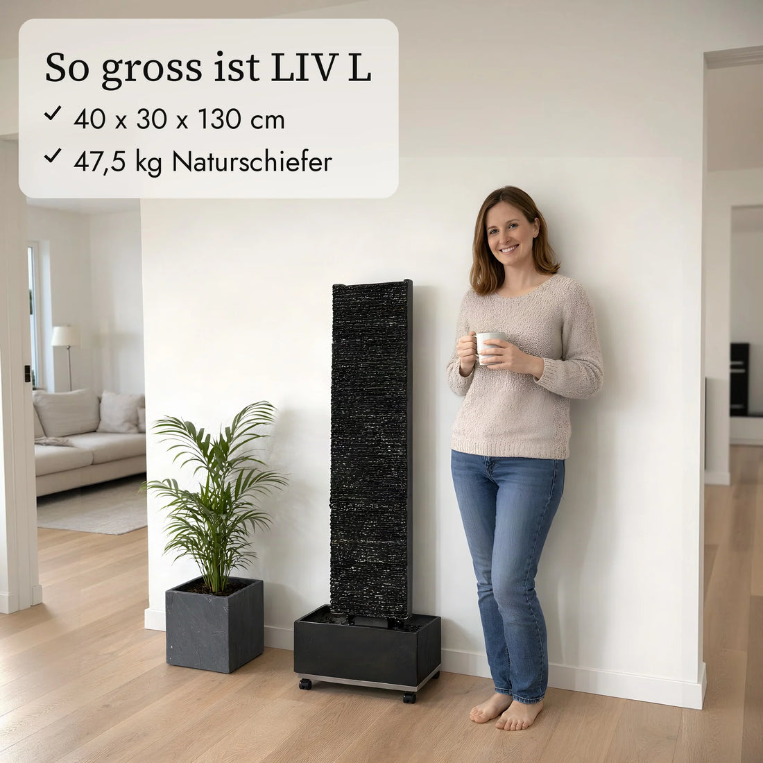 So gross ist die Wasserwand LIV L im Vergleich zu einer Person (KI-Inhalte)