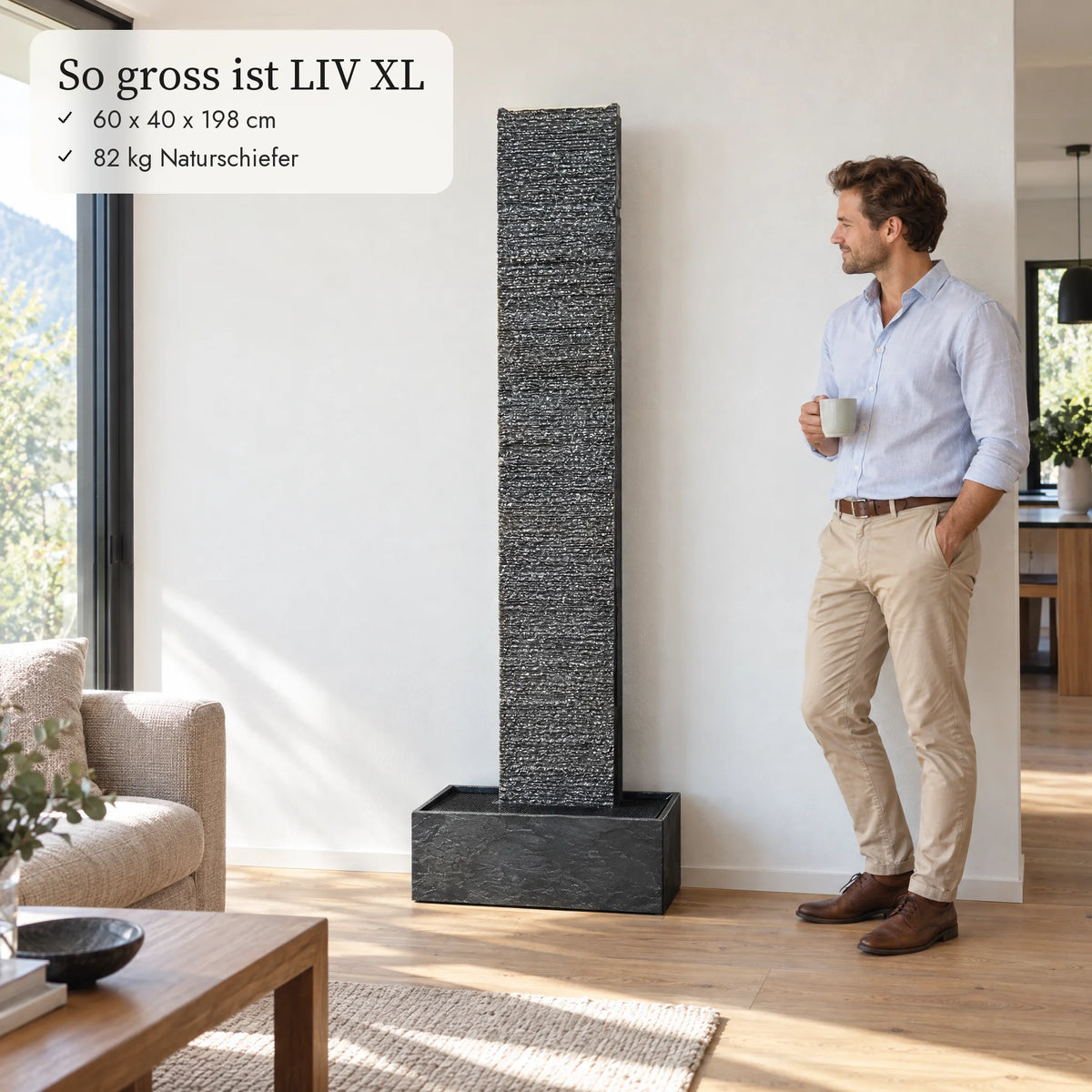 So gross ist die Wasserwand LIV XL im Vergleich zu einer Person (KI-Inhalte)