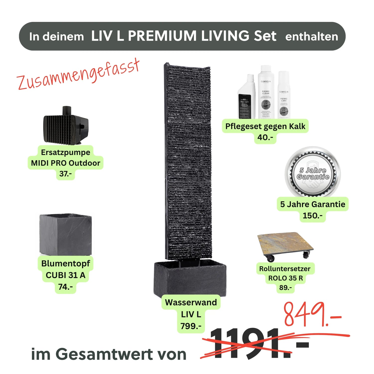 Wasserwand Set LIV L PREMIUM LIVING Set - CLIMAQUA