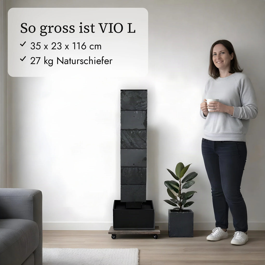 So gross ist die Wasserwand VIO L im Vergleich zu einer Person (KI-Inhalte)