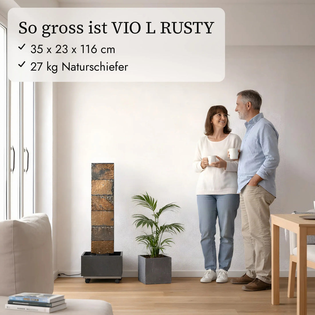 So gross ist die Wasserwand VIO L RUSTY im Vergleich zu einem Paar (KI-Inhalte)