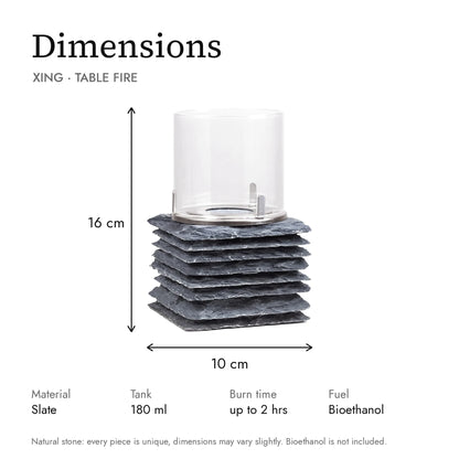 Dimensions of the XING table fire