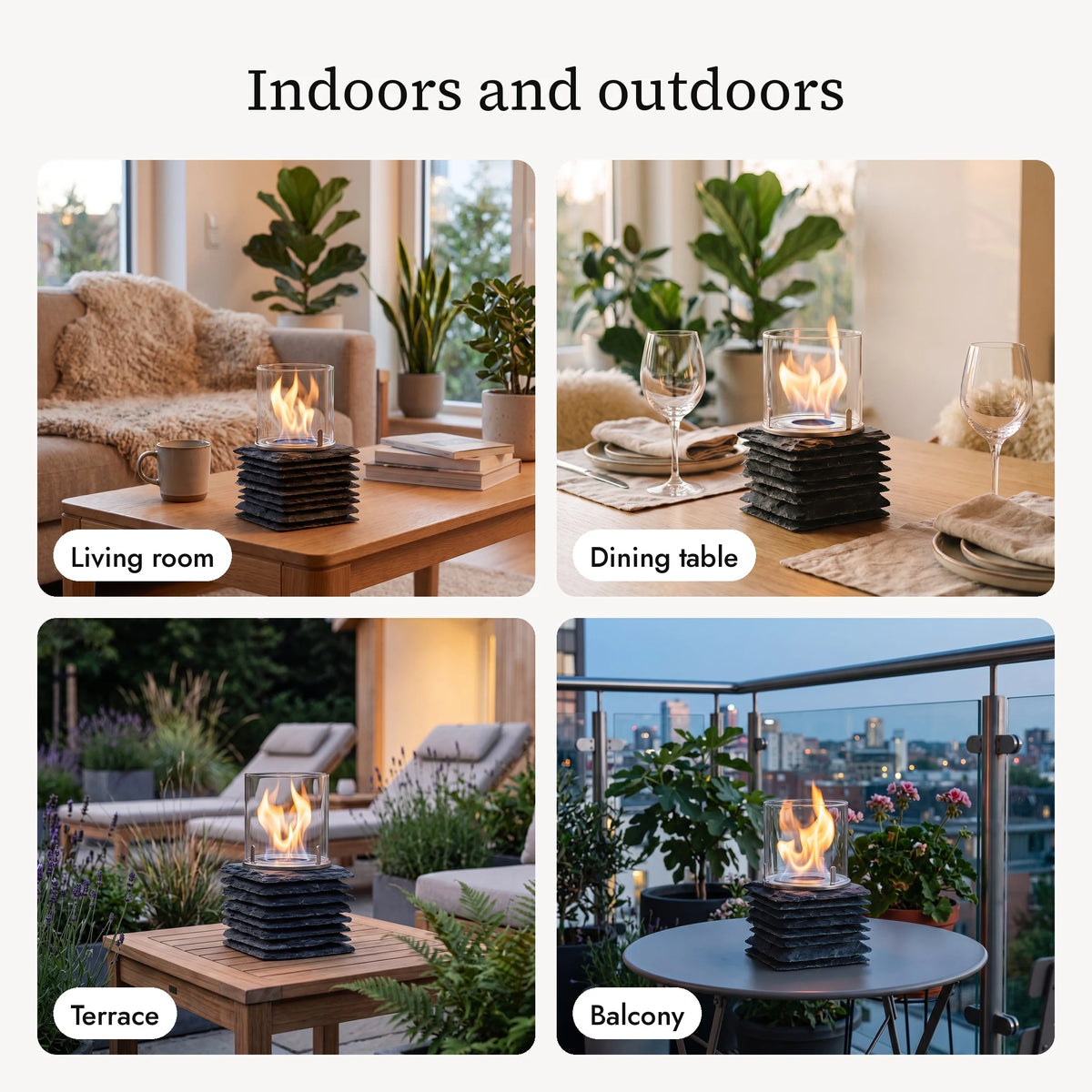 XING table fire in the living room, at the dining table, on the terrace and on the balcony (AI content)