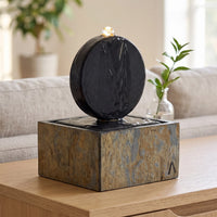 YUU – Petite fontaine de table Feng Shui en ardoise naturelle noire