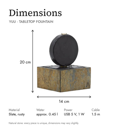 Dimensions of the YUU tabletop fountain