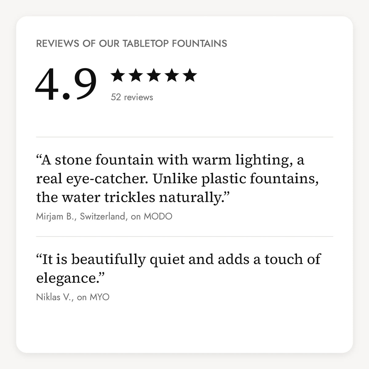 Reviews of our tabletop fountains