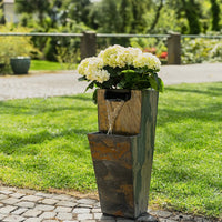 ZOE 20 Rusty – Fontaine de jardin avec jardinière Cascade en ardoise naturelle marron avec éclairage LED 28 x 21 x 53 cm 14 kg