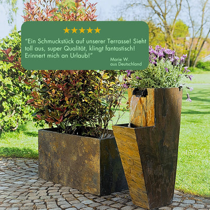 ZOE 30 – Wasserfallbrunnen mit Pflanzgefäss aus Naturschiefer Braun mit LED-Beleuchtung 38 x 26 x 76 cm 25 kg - CLIMAQUA