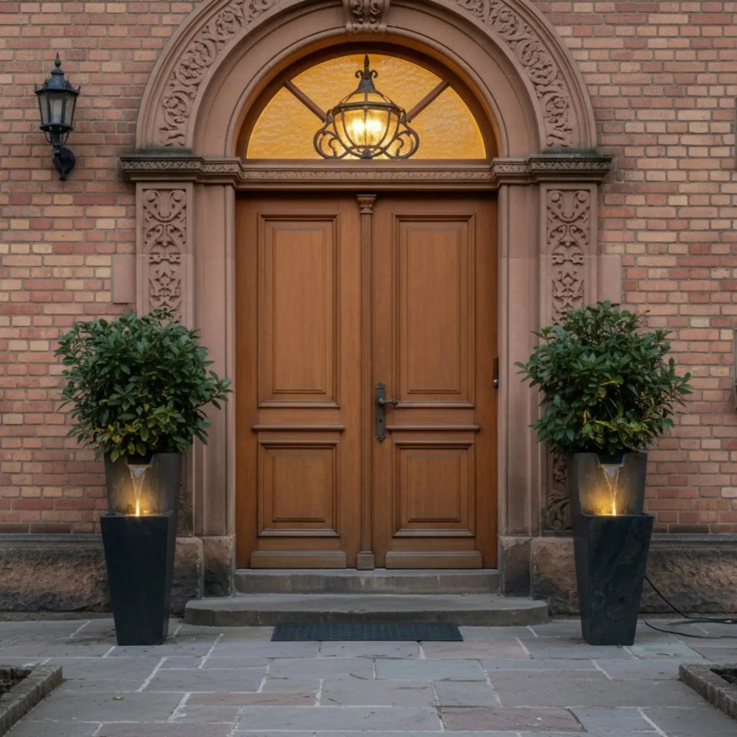 ZOE 30 Anthrazit – Wasserfallbrunnen mit Pflanzgefäss aus Naturschiefer Braun mit LED-Beleuchtung 38 x 26 x 76 cm 25 kg - CLIMAQUA