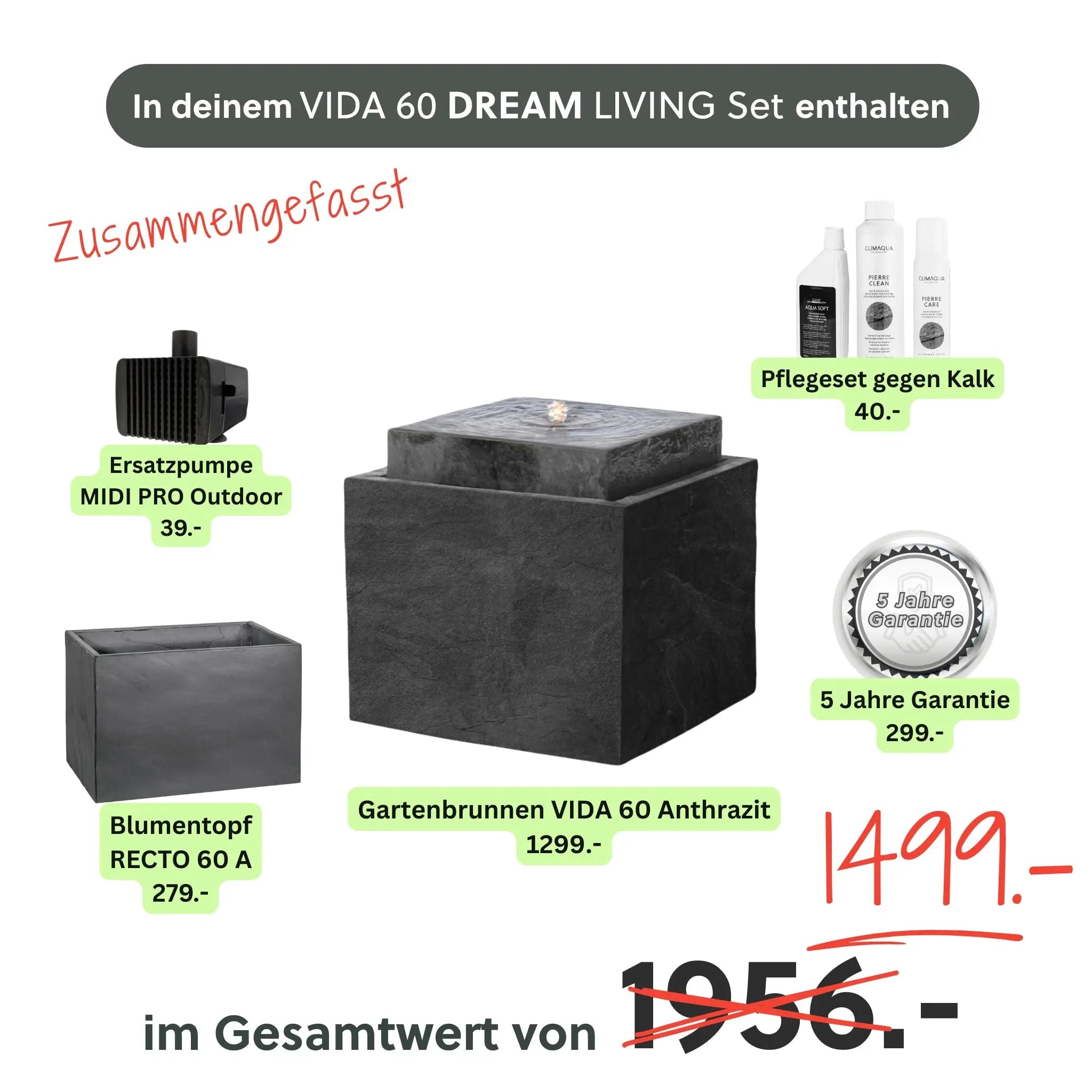 Gartenbrunnen VIDA 60 DREAM LIVING Set Anthrazit - CLIMAQUA