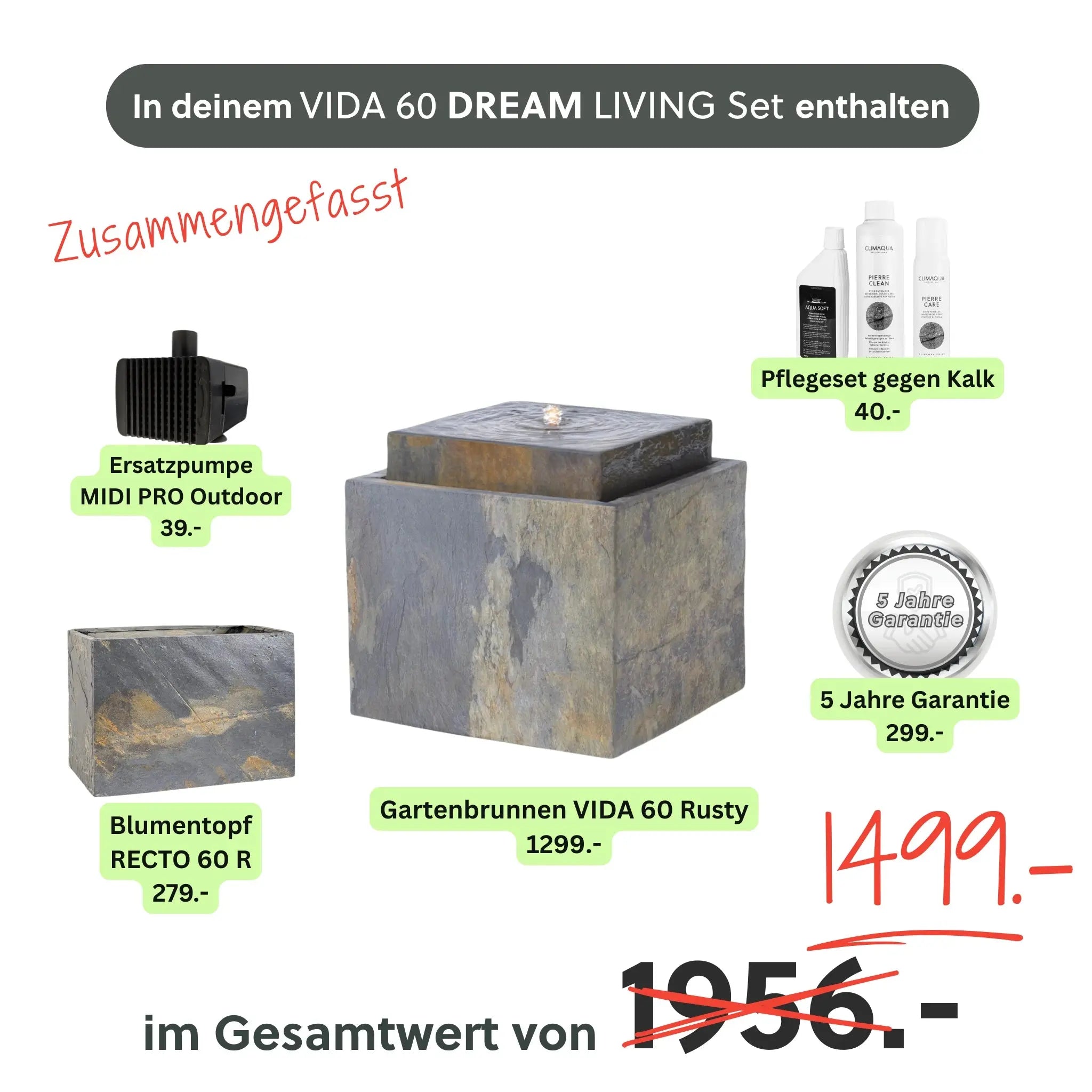 Gartenbrunnen VIDA 60 DREAM LIVING Set Rusty - CLIMAQUA