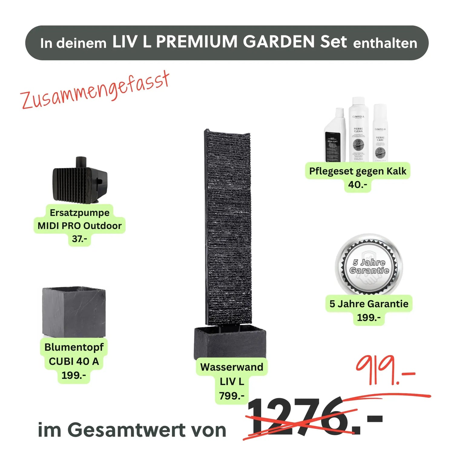 Wasserwand LIV L PREMIUM GARDEN Set - CLIMAQUA