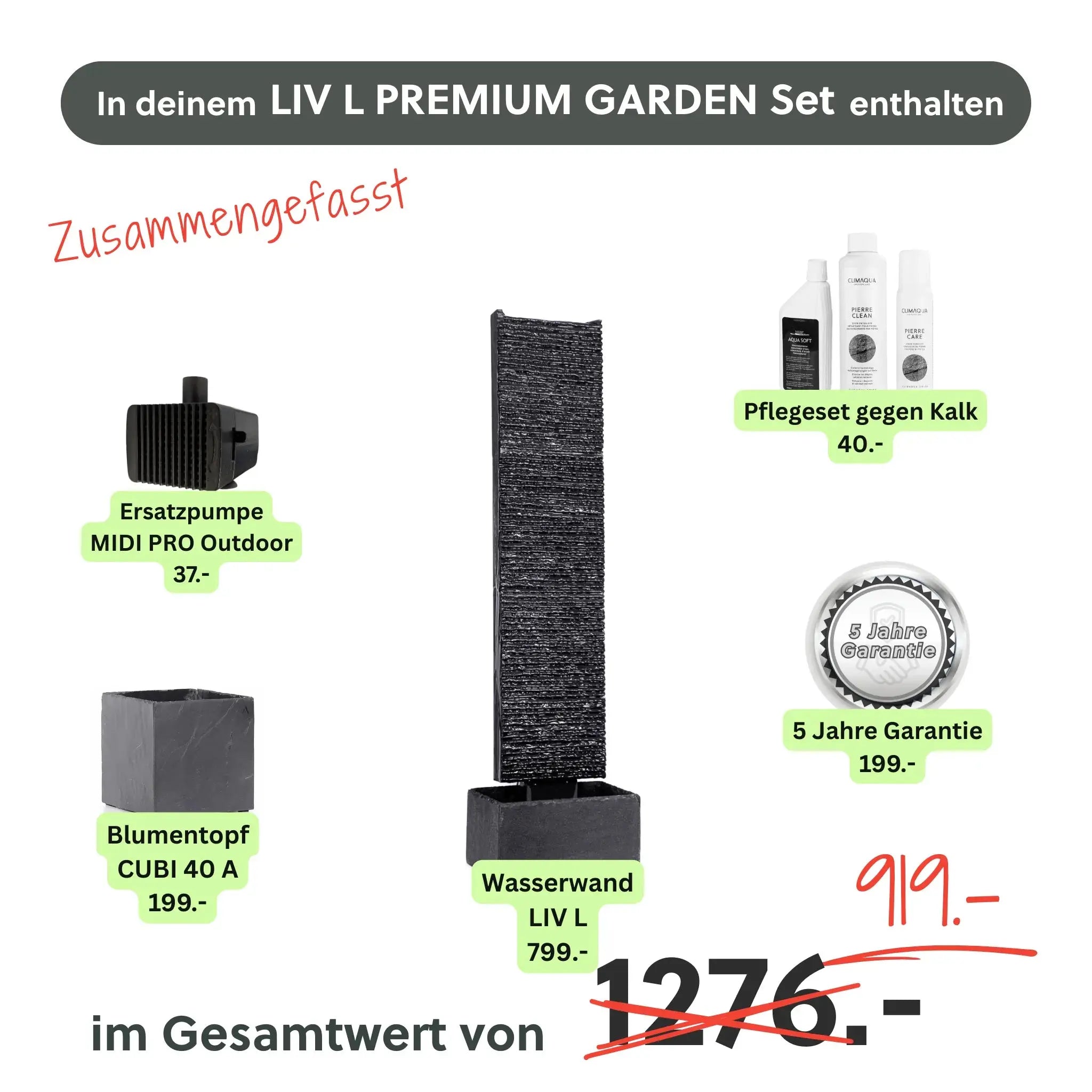 Wasserwand LIV L PREMIUM GARDEN Set - CLIMAQUA