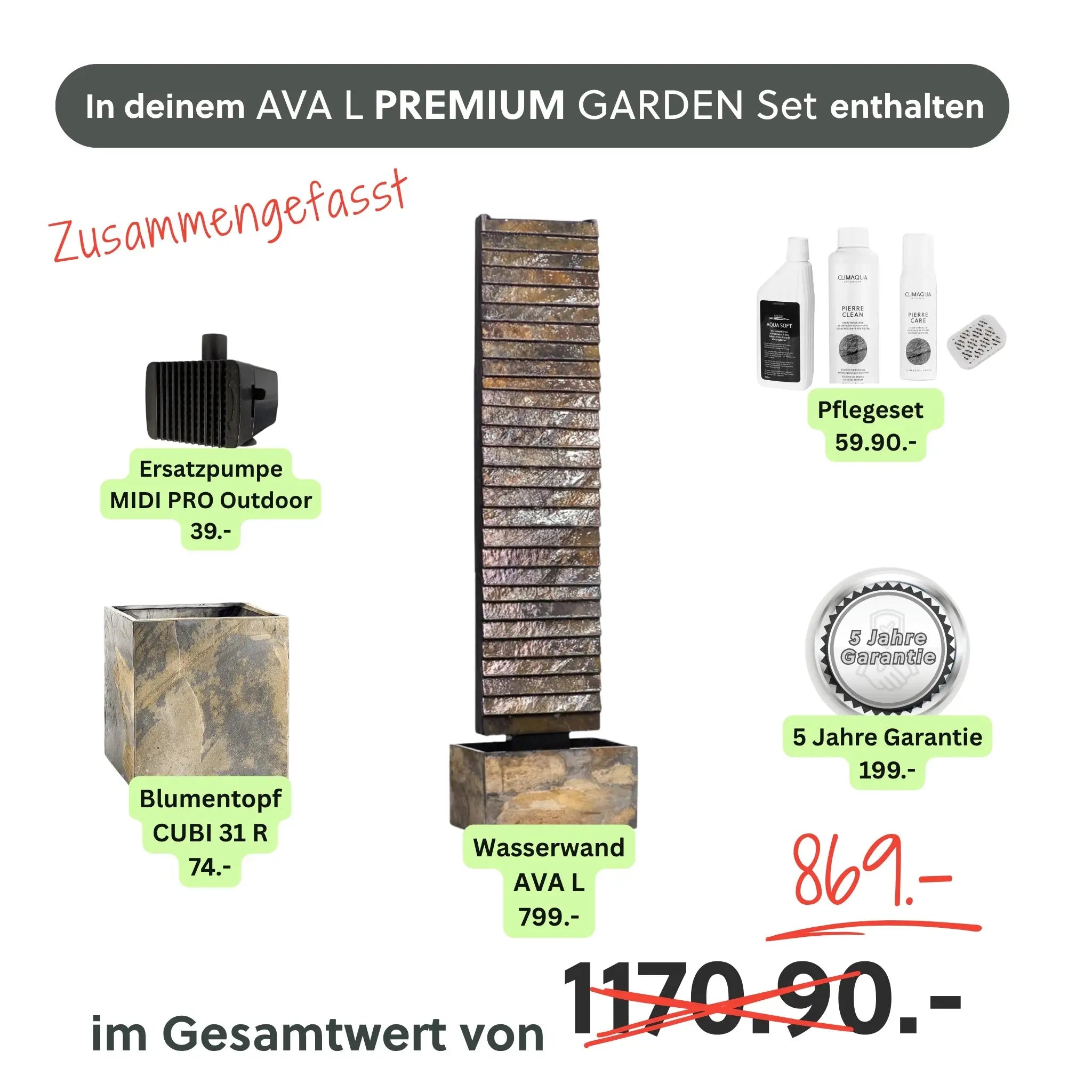 Wasserwand AVA L PREMIUM GARDEN Set - CLIMAQUA