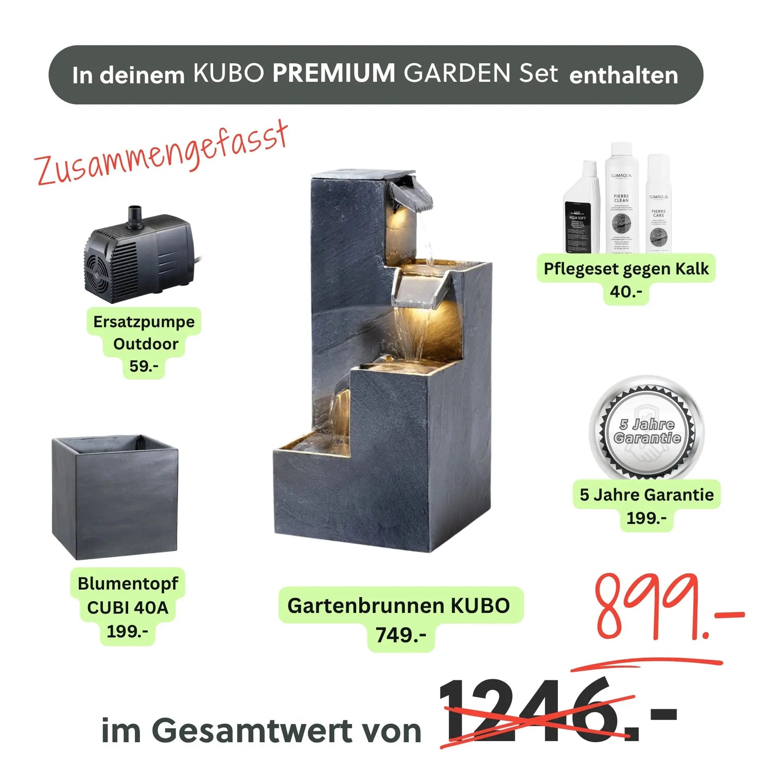 Gartenbrunnen KUBO PREMIUM GARDEN Set - CLIMAQUA