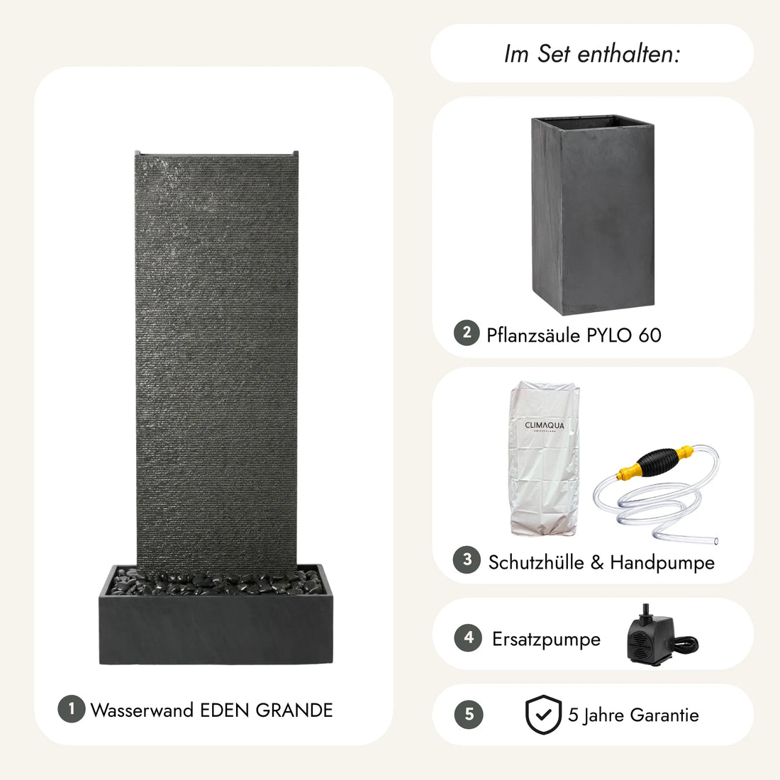 Exklusive XXL Wasserwand 180cm echt Granit Stein – EDEN GRANDE DREAM SET