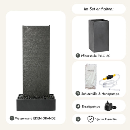 Exklusive XXL Wasserwand 180cm echt Granit Stein – EDEN GRANDE DREAM SET